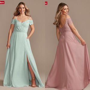 Lace Chiffon Off-Shoulder Long Bridesmaid Dress